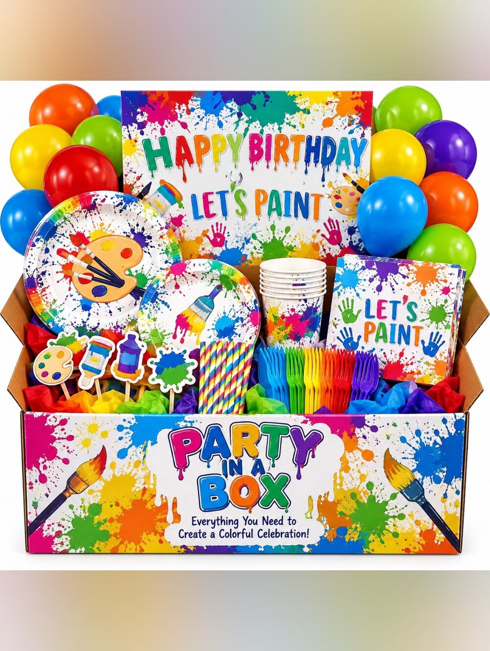 Let's Paint Birthday Party In A Box! - Multicolor Party in a Box